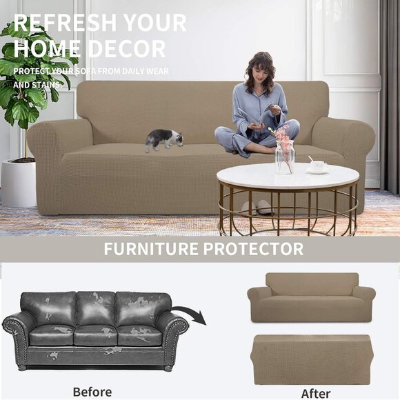 Easy-Going Stretch Sofa Slipcover Color Natural NWT - Picture 4 of 6
